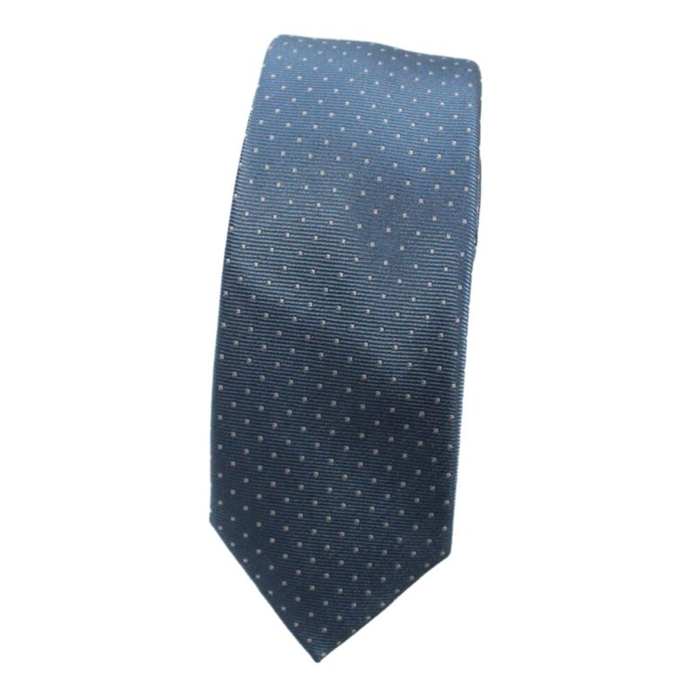 The Tie Bar Mens Silk Polka Dot Skinny Necktie Blue White